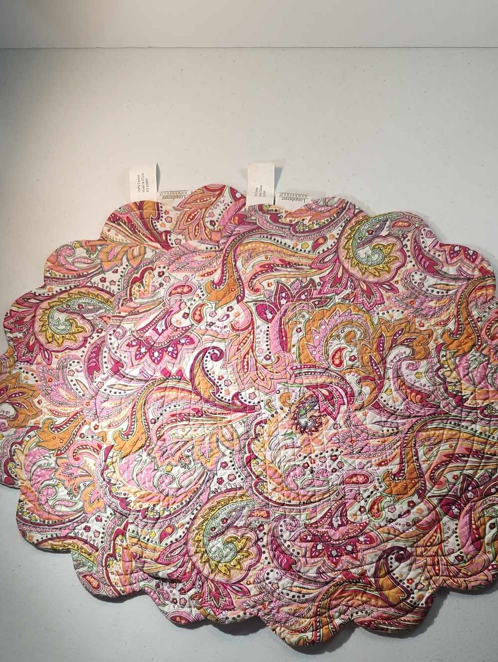 Longaberger 2 Placemats In Pink & Orange Paisley Fabric Double Sided